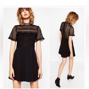 ZARA Black Embroidery Mini Dress